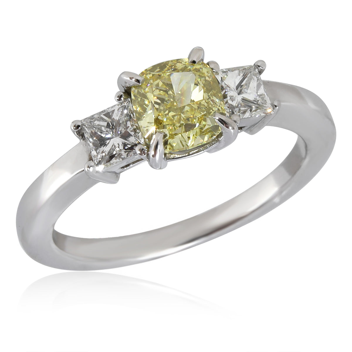 Fancy Intense Yellow Cushion Engagement Ring in Platinum VS1 1.31 CTW