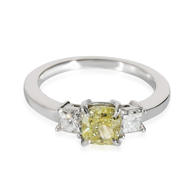 Fancy Intense Yellow Cushion Engagement Ring in Platinum VS1 1.31 CTW