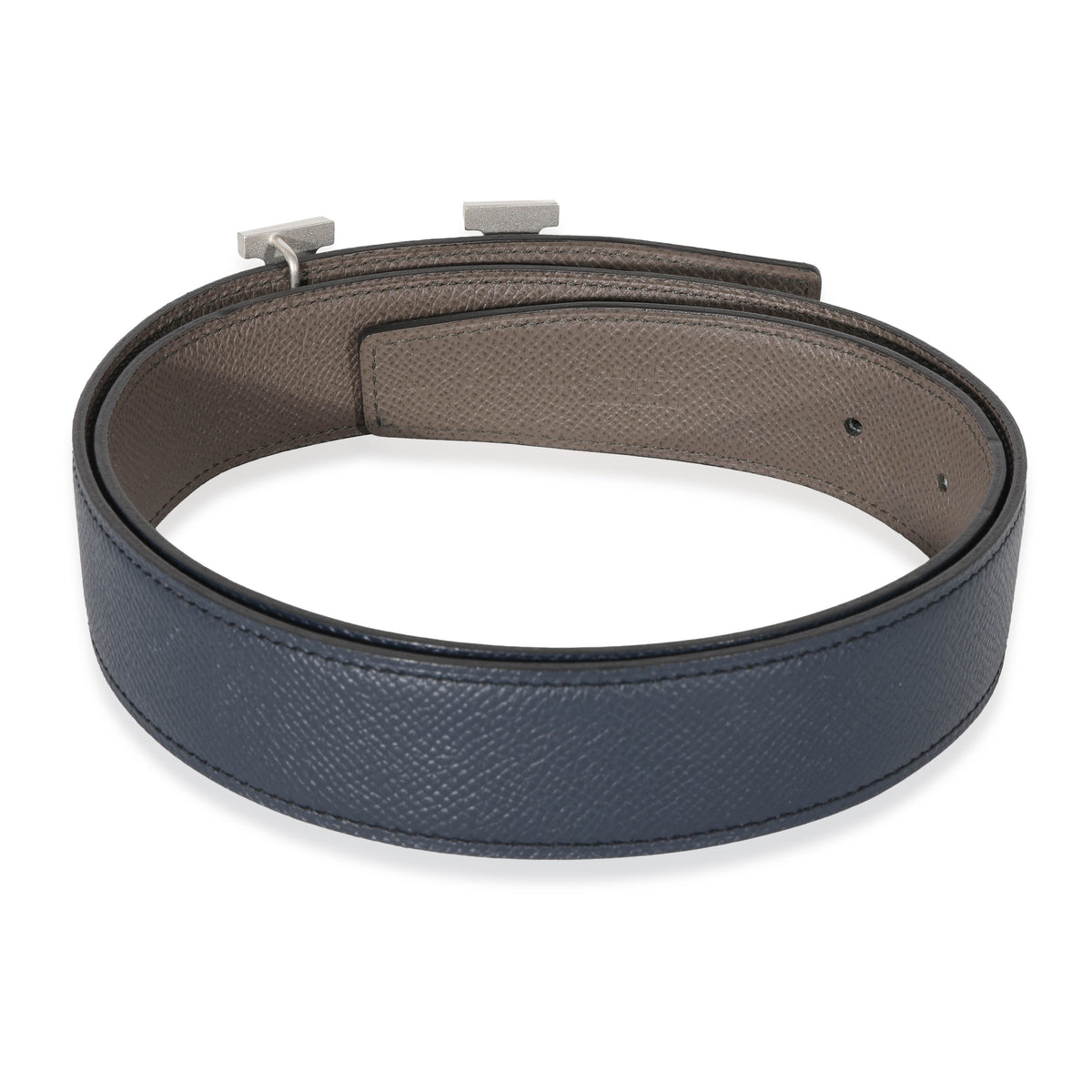 Hermès Epsom Etain Bleu De Prusse H Guilloche Belt 80 pv