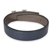 Hermès Epsom Etain Bleu De Prusse H Guilloche Belt 80 pv