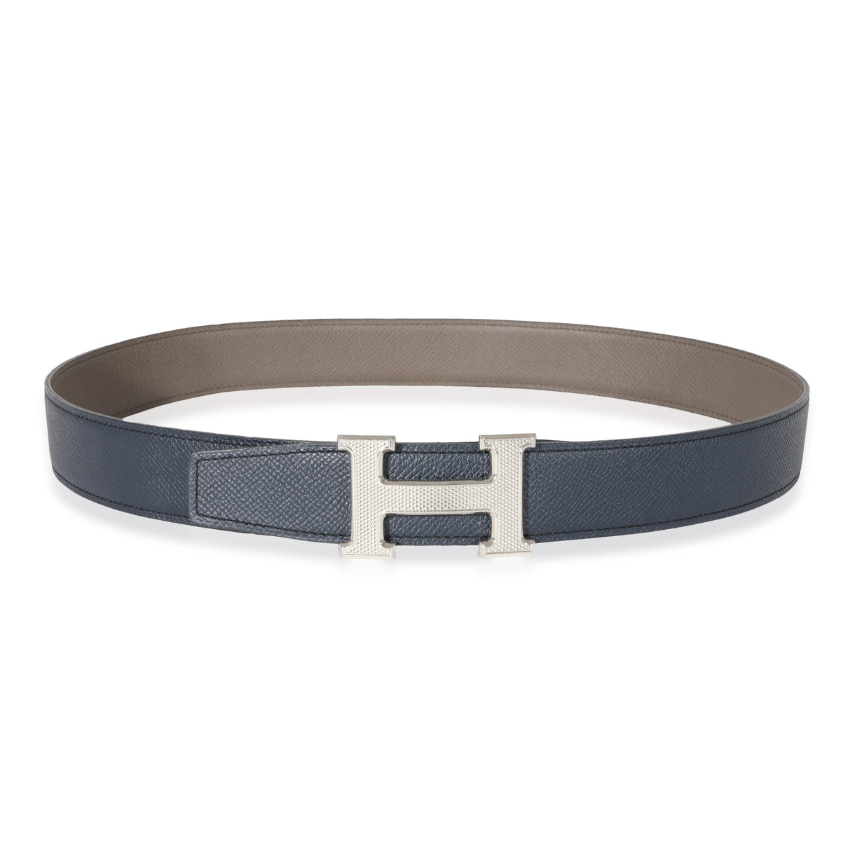 Hermès Epsom Etain Bleu De Prusse H Guilloche Belt 80 stamp