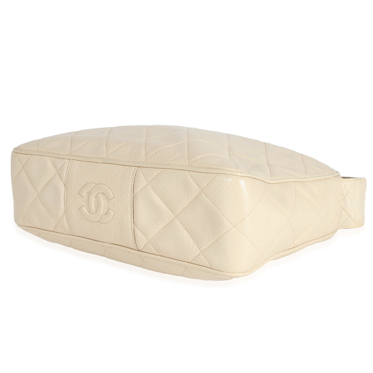 Vintage Beige Quilted Caviar Messenger Handbag