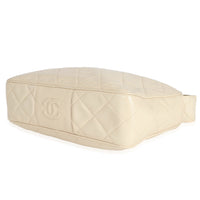 Vintage Beige Quilted Caviar Messenger Handbag