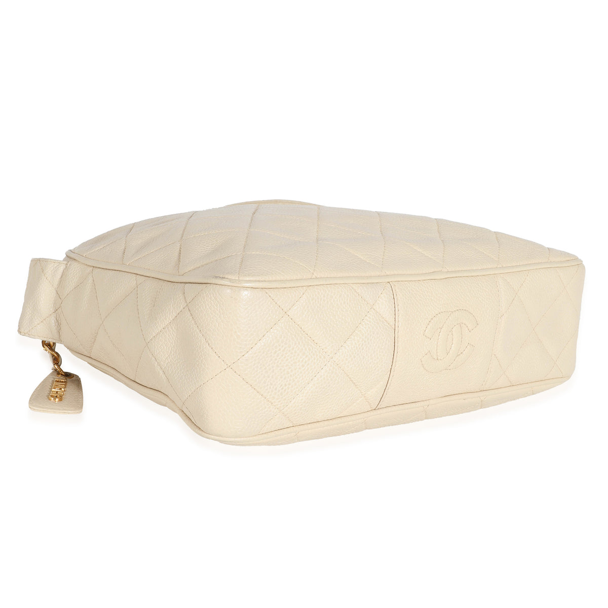 Vintage Beige Quilted Caviar Messenger Handbag