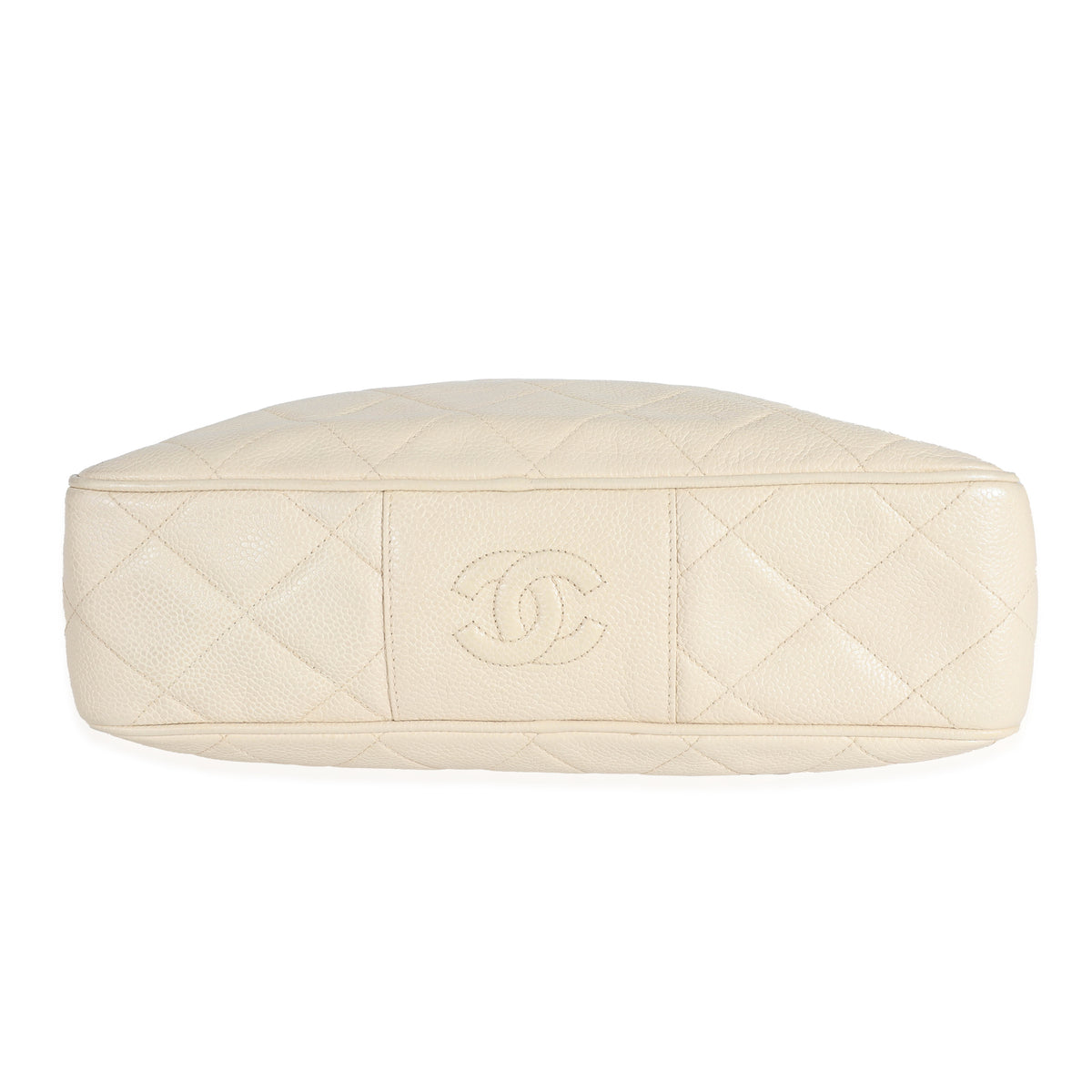 Vintage Beige Quilted Caviar Messenger Handbag