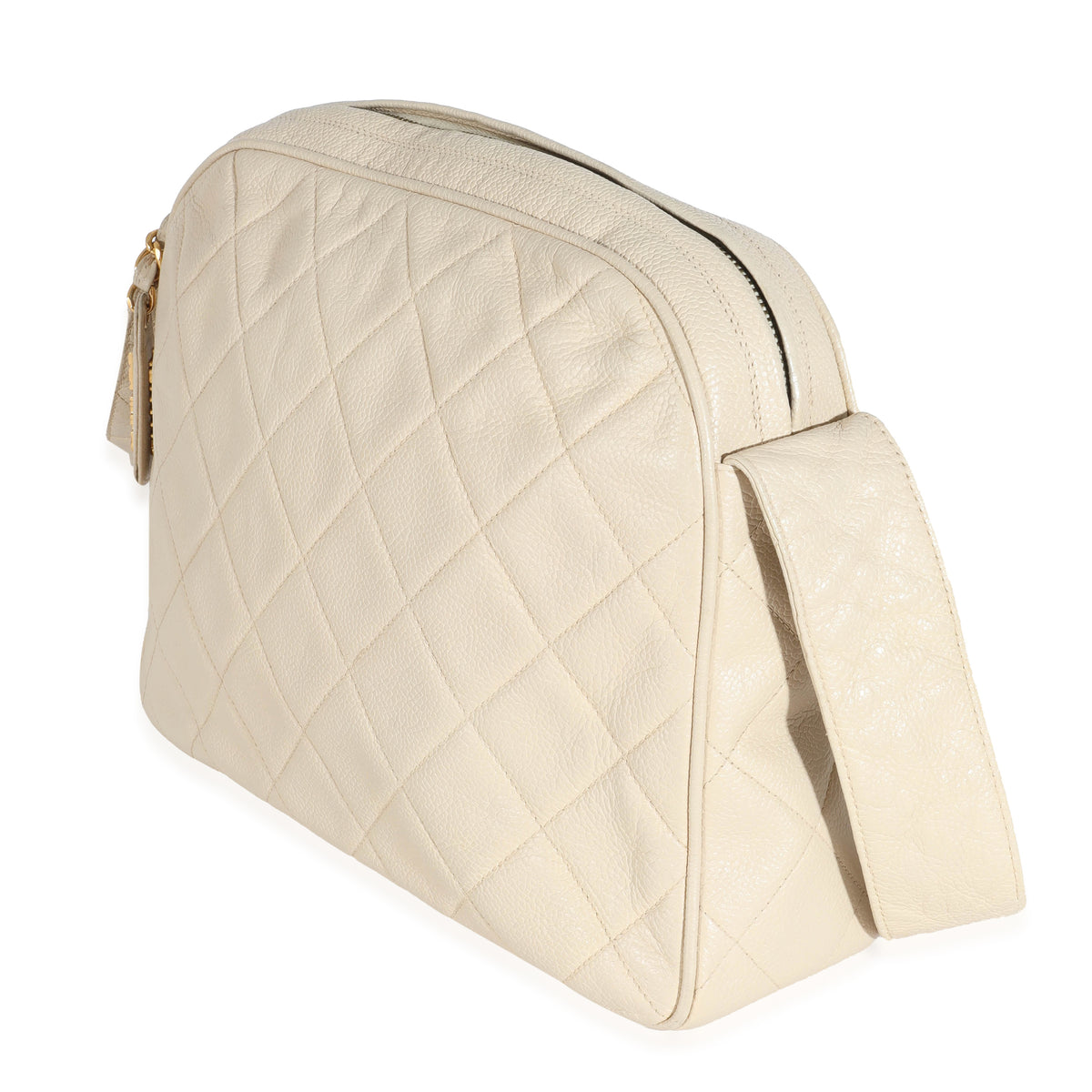 Vintage Beige Quilted Caviar Messenger Handbag