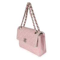 Woven Raffia Pink White Small CC Shoulder Flap Bag