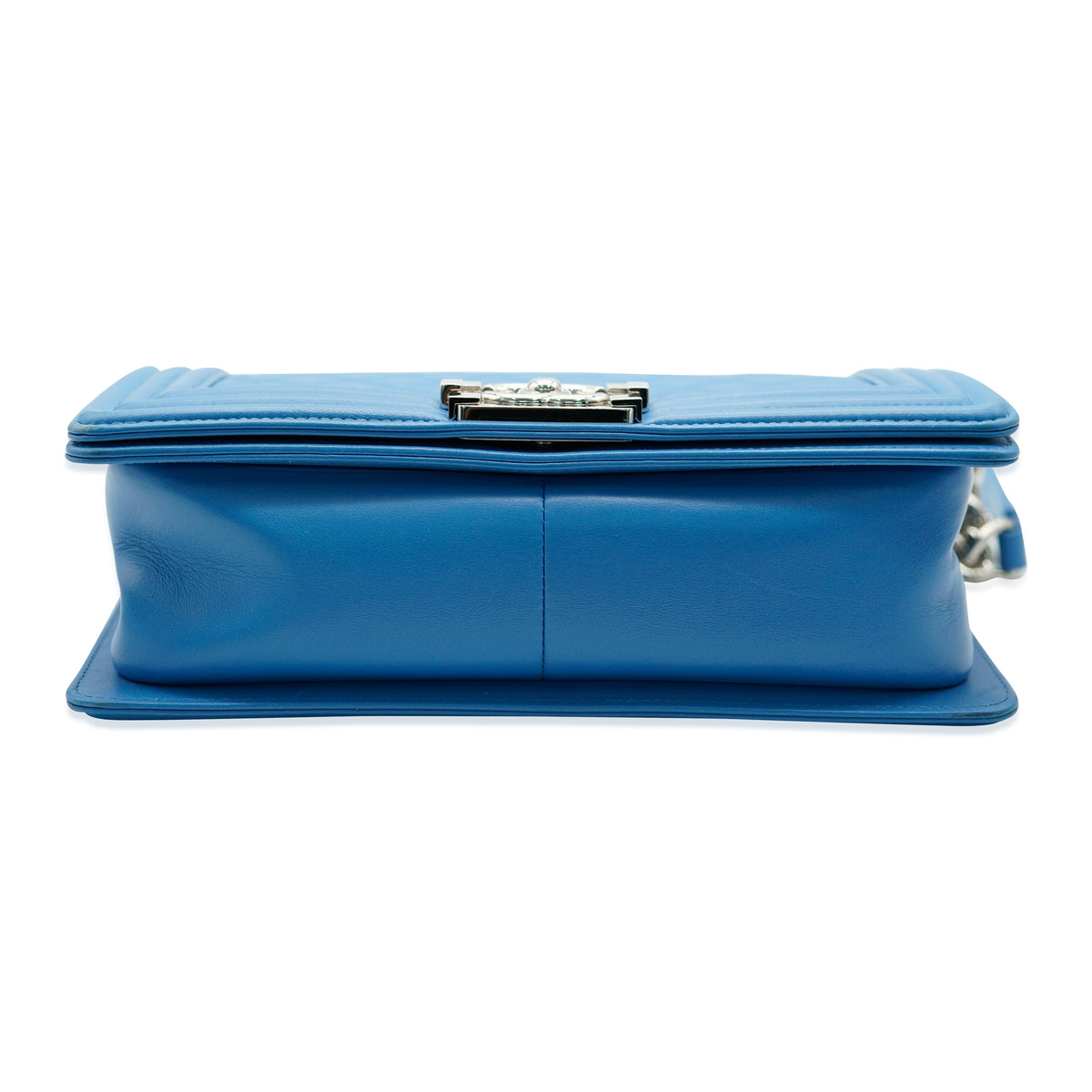 Chanel Blue Leather Medium Boy Medium Handbag stamp