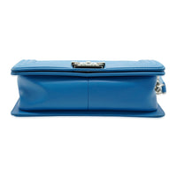 Chanel Blue Leather Medium Boy Medium Handbag stamp