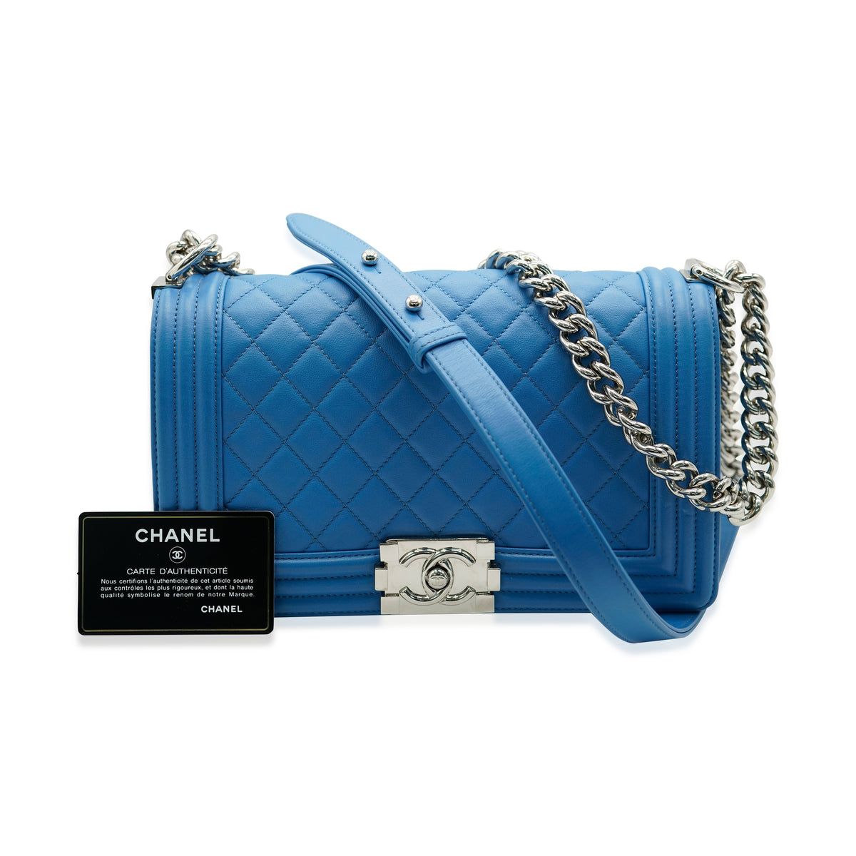 Chanel Blue Leather Medium Boy Medium Handbag fv