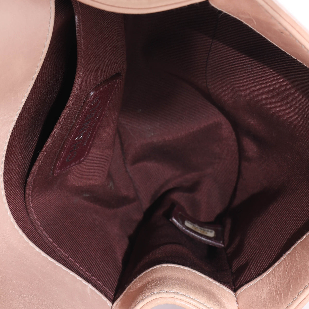 Beige Glazed Calfskin Enchained Small Boy Bag