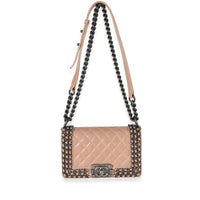 Beige Glazed Calfskin Enchained Small Boy Bag