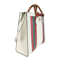 White Textured Dollar Calfskin Web Large Diana Tote