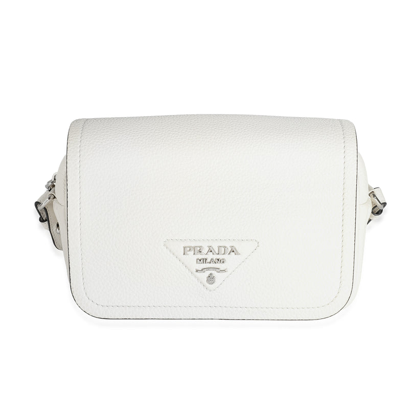 White Vitello Daino Logo Crossbody Flap Bag