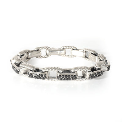 Royal Cord Bracelet in  Sterling Silver 7 Black Diamonds 3/1 Ctw
