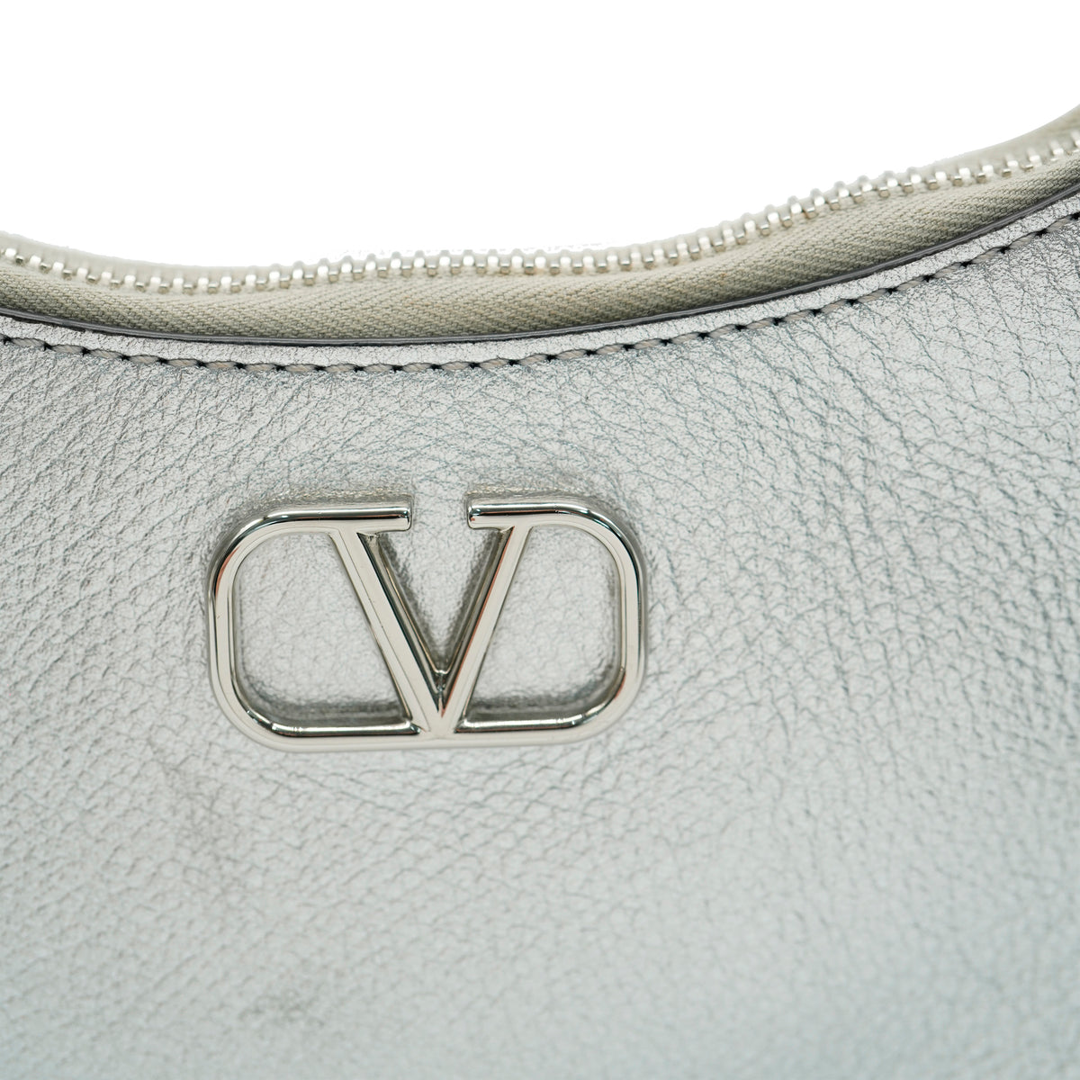 Silver Grained Calfskin Vlogo Mini Hobo