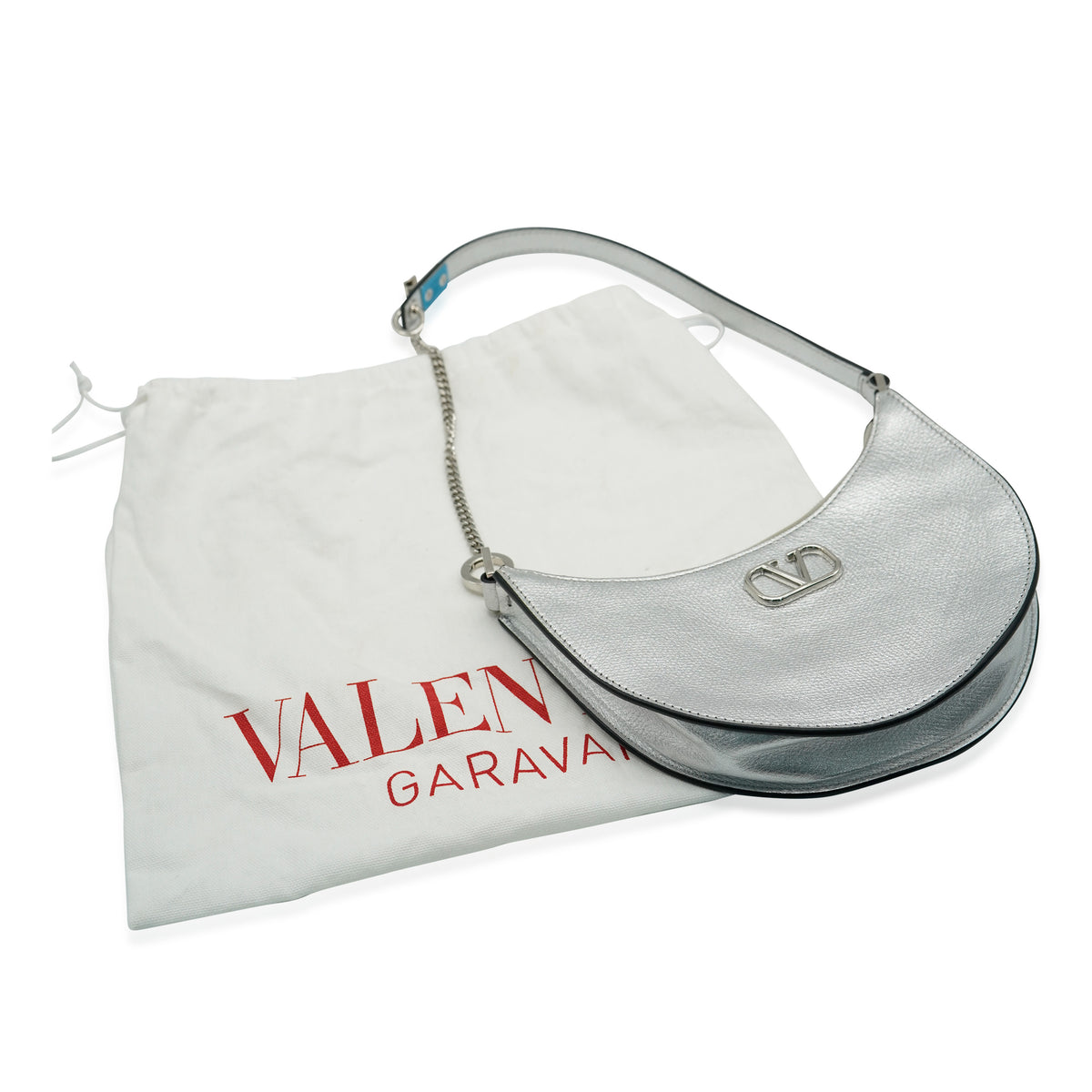 Silver Grained Calfskin Vlogo Mini Hobo