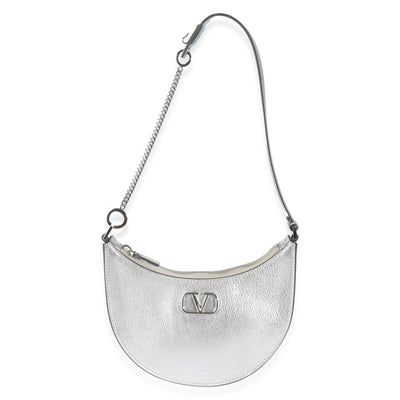 Silver Grained Calfskin Vlogo Mini Hobo