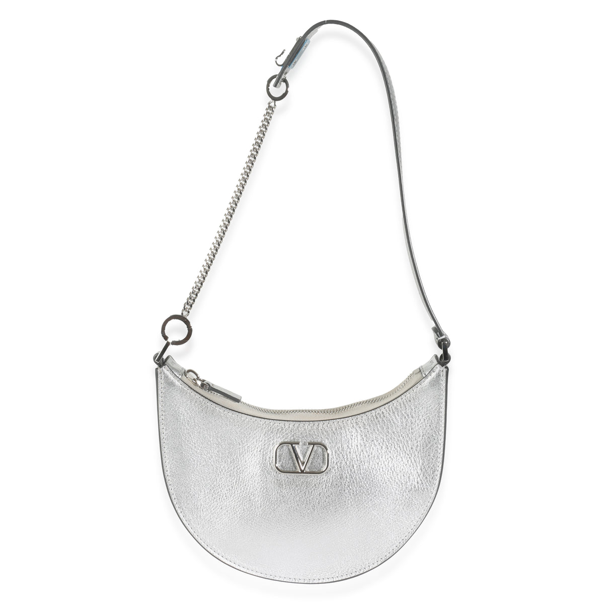 Silver Grained Calfskin Vlogo Mini Hobo