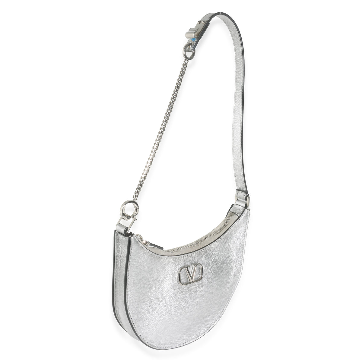 Silver Grained Calfskin Vlogo Mini Hobo