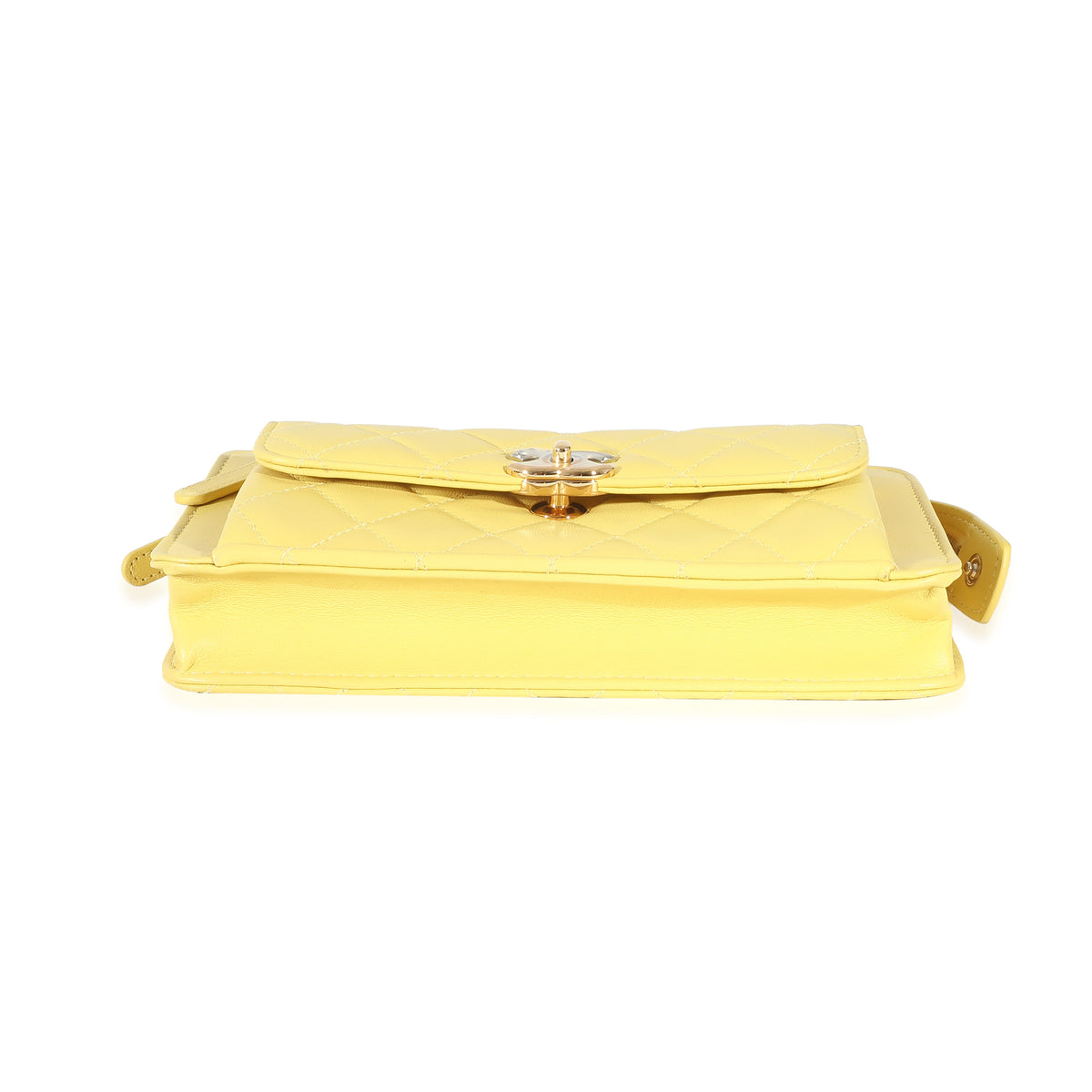 Yellow Lambskin Quilted Front Pocket Wristlet