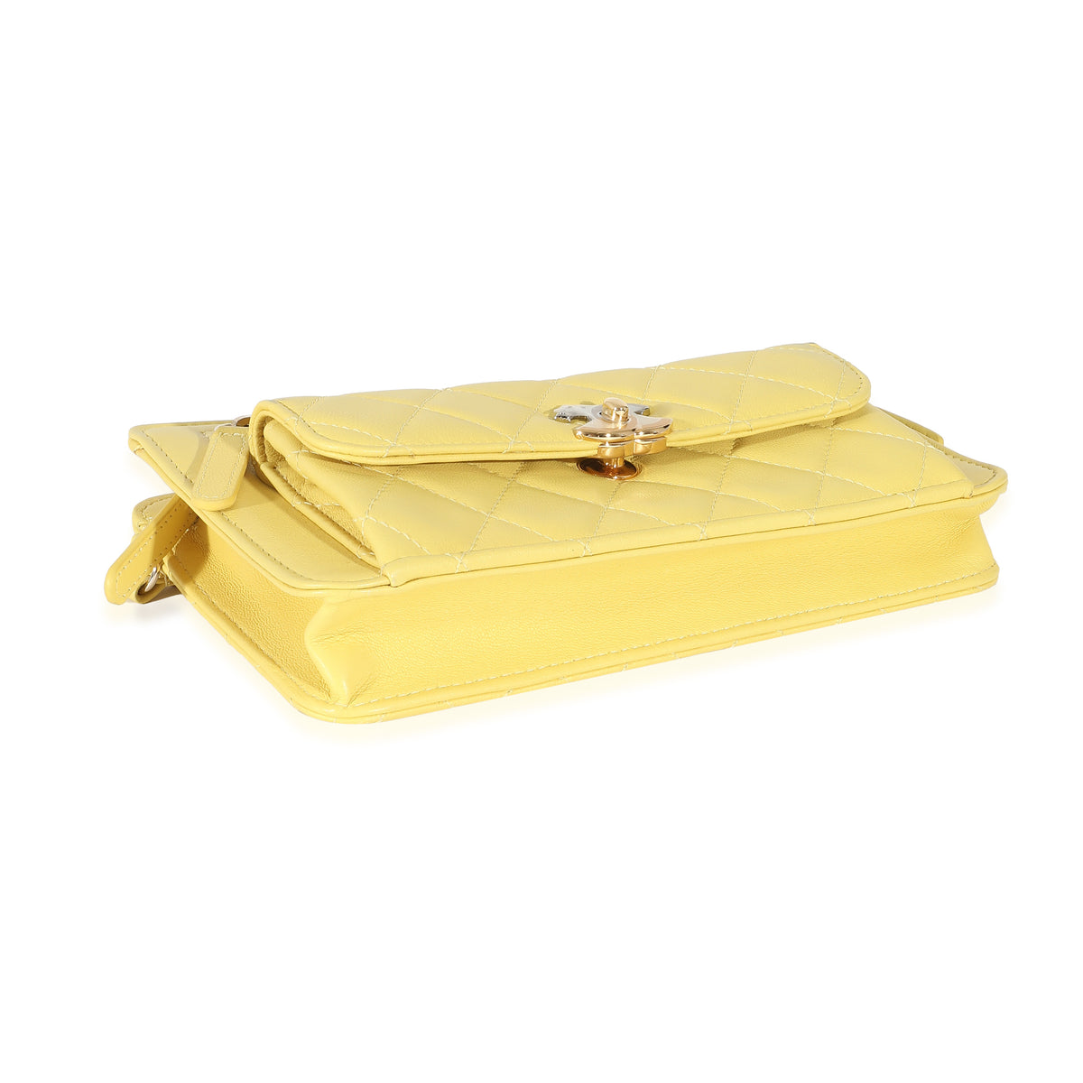 Yellow Lambskin Quilted Front Pocket Wristlet