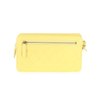Yellow Lambskin Quilted Front Pocket Wristlet