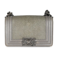 Chanel Grey Lambskin Galuchat Stingray Small Boy Bag Handbag fv