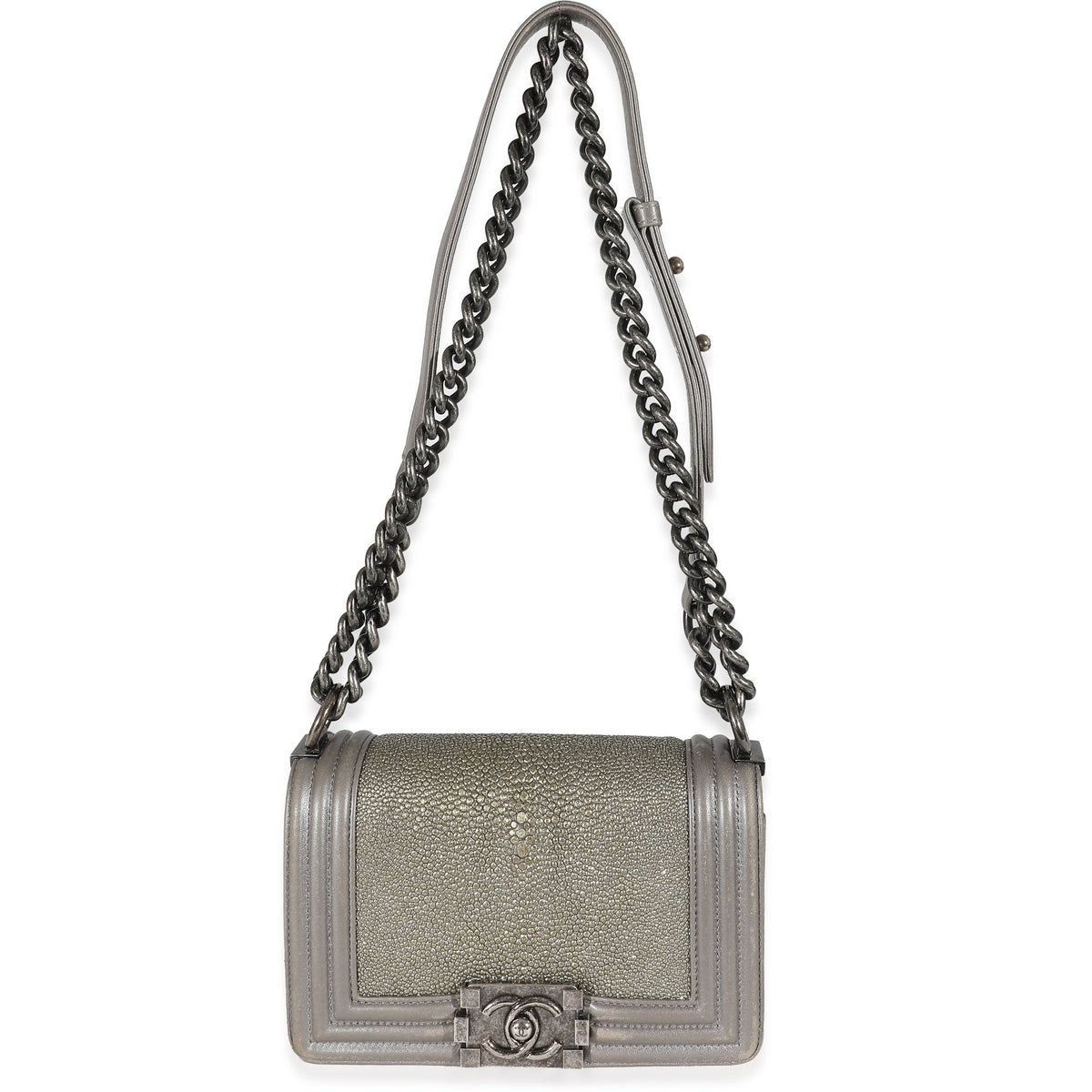 Chanel Grey Lambskin Galuchat Stingray Small Boy Bag Handbag pv