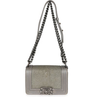 Chanel Grey Lambskin Galuchat Stingray Small Boy Bag Handbag pv