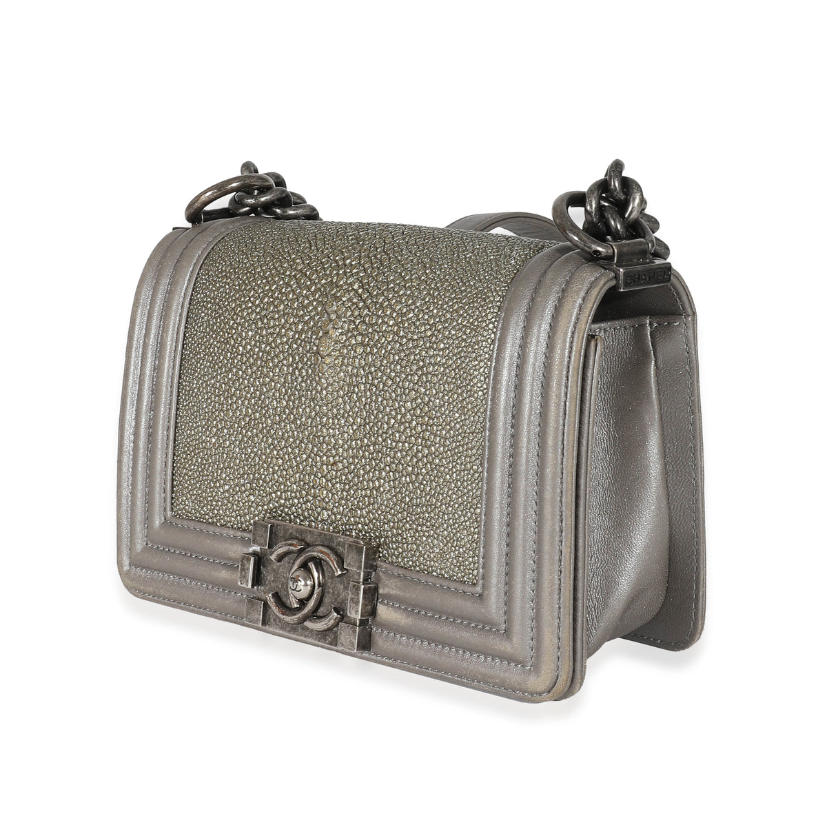 Chanel Grey Lambskin Galuchat Stingray Small Boy Bag Handbag sv