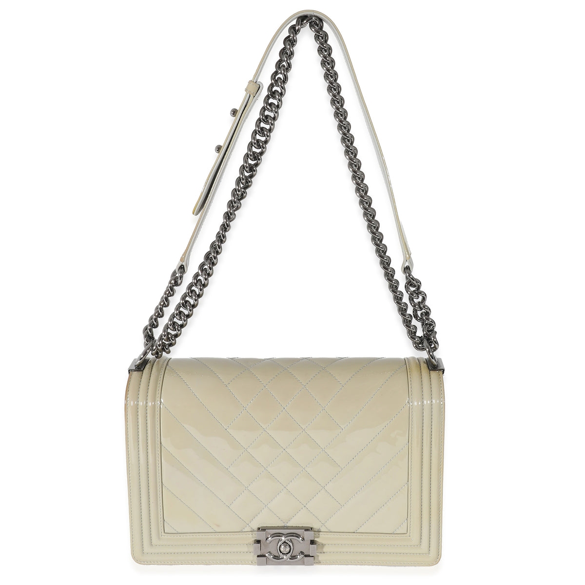 Chanel 14P Grey Patent Mix Quilted New Medium Boy Bag Handbag av