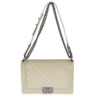 Chanel 14P Grey Patent Mix Quilted New Medium Boy Bag Handbag av