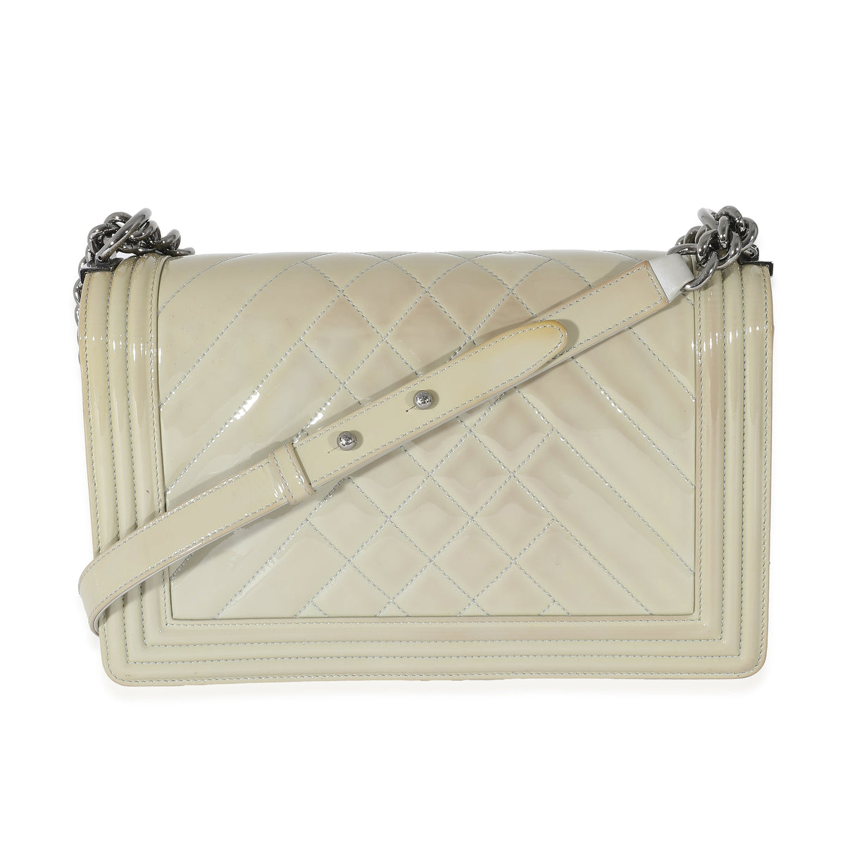 Chanel 14P Grey Patent Mix Quilted New Medium Boy Bag Handbag bv