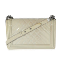 Chanel 14P Grey Patent Mix Quilted New Medium Boy Bag Handbag bv