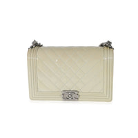 Chanel 14P Grey Patent Mix Quilted New Medium Boy Bag Handbag fv