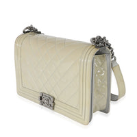 Chanel 14P Grey Patent Mix Quilted New Medium Boy Bag Handbag sv