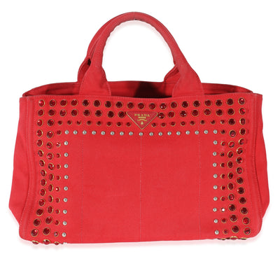 Red Canvas Studded Medium Canapa Tote