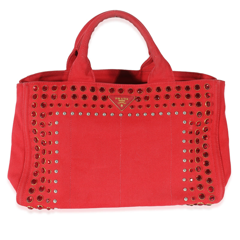 Red Canvas Studded Medium Canapa Tote