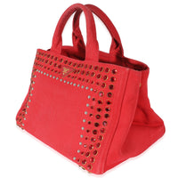 Red Canvas Studded Medium Canapa Tote