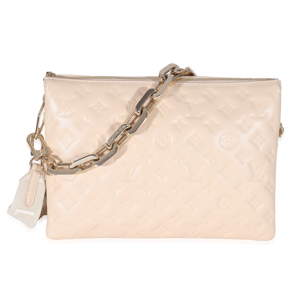 Cream Monogram Puffy Lambskin Coussin MM