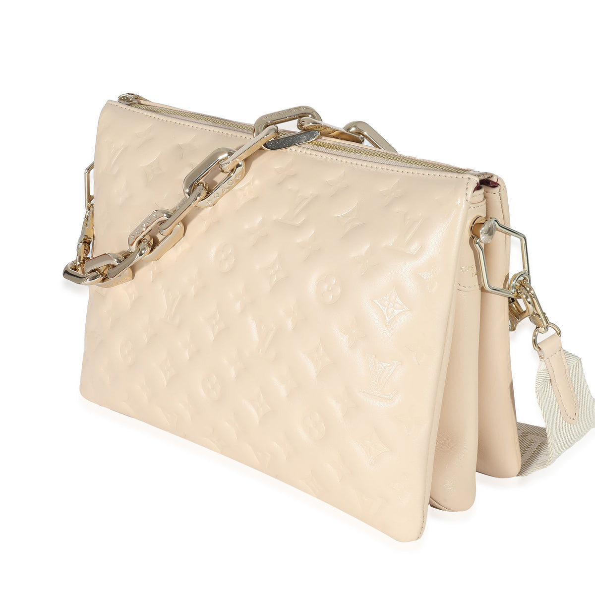 Cream Monogram Puffy Lambskin Coussin MM