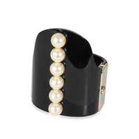 2015 Gold Tone Resin Hinged Bangle Bracelet With Faux Pearls