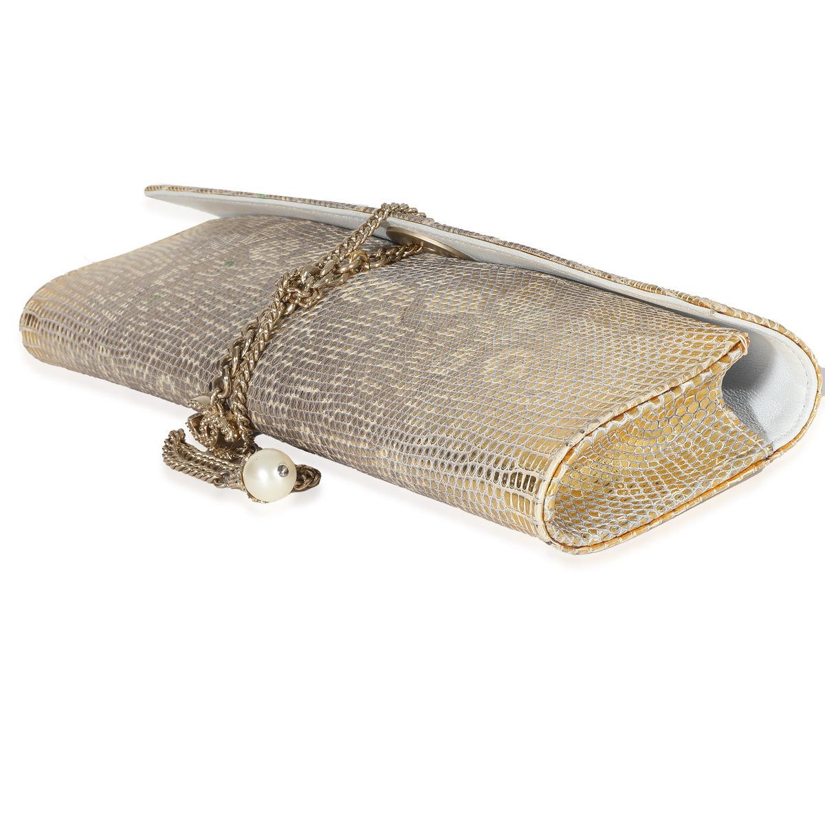 Vintage Gold Lizard Tube Flap Clutch