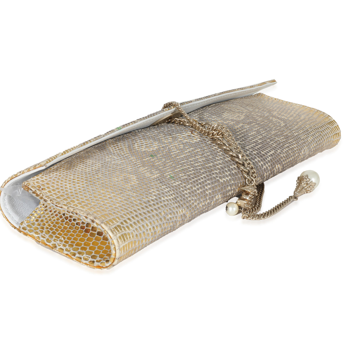 Vintage Gold Lizard Tube Flap Clutch