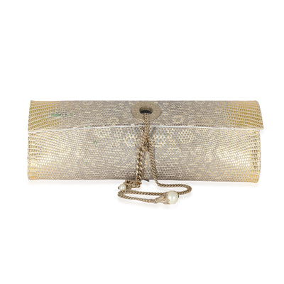 Vintage Gold Lizard Tube Flap Clutch