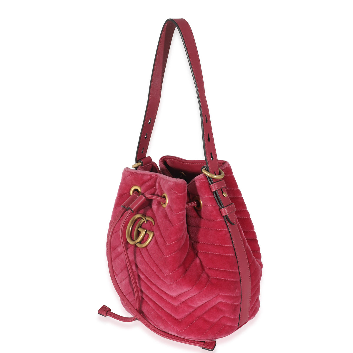 Pink Velvet Matelassé GG Marmont Bucket Bag