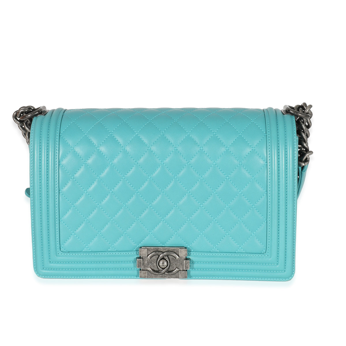 Aqua Quilted Lambskin New Medium Boy Bag