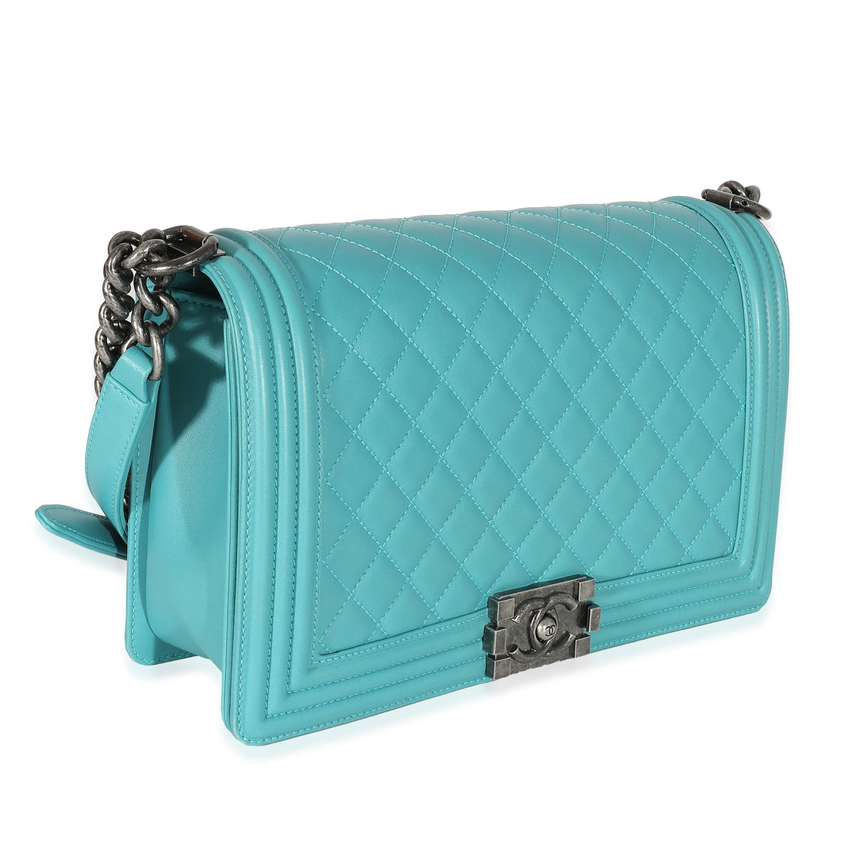 Aqua Quilted Lambskin New Medium Boy Bag