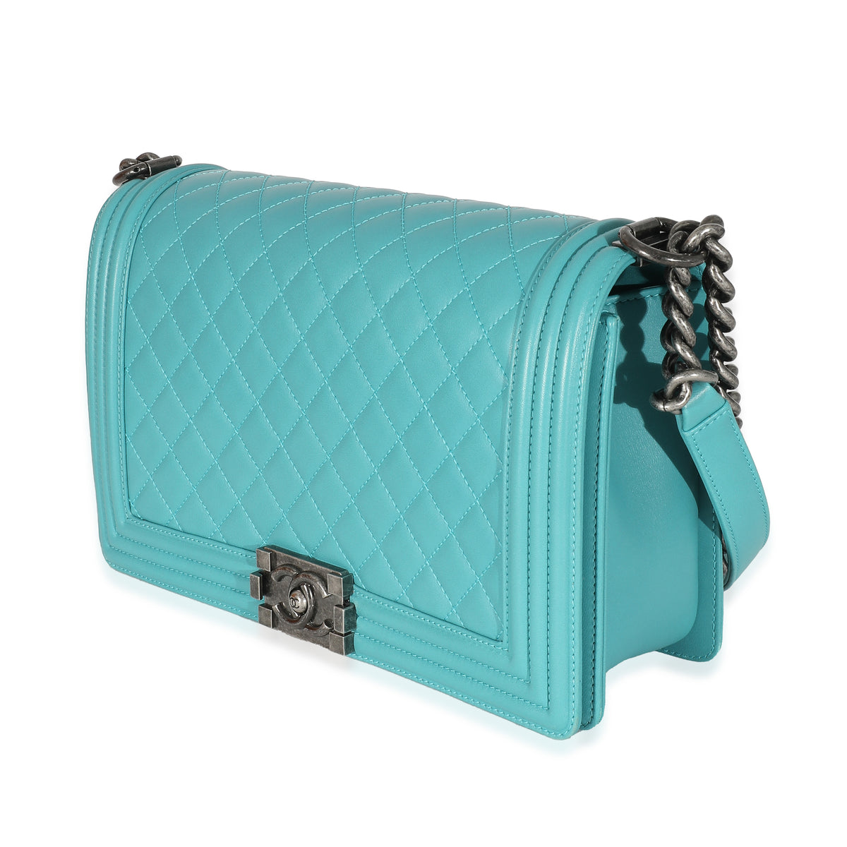 Aqua Quilted Lambskin New Medium Boy Bag